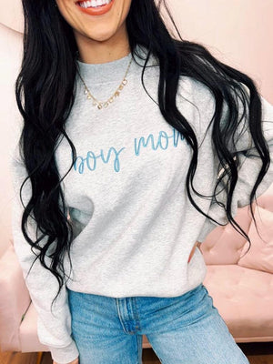 Embroidered Boy Mom Crewneck Sweatshirt - Trendy Mama Neutral Sweatshirt - Mother's Day - Embroidered Sweatshirt - Boy Mom