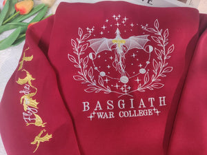 Fourth Wing Embroidered Sweatshirt, Basgiath War College Embroidered Hoodie, Dragon Rider, Violet Sorrengail, Xaden Riorson, Bookish Shirt