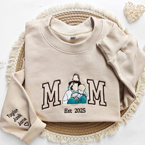 Mama Sweatshirt with Photo,Custom Embroidered Hoodie Mama and Kids Portrait,Varsity Shirt,Custom Embroidery Shirt For Mom,Mothers Day Gift