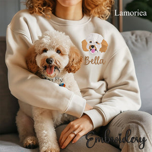 Christmas Custom Dog Portrait Embroidered Sweatshirt | Custom Pet Hoodie | Personalized Pet Face and Pet name Shirt | Pet Memorial Gift