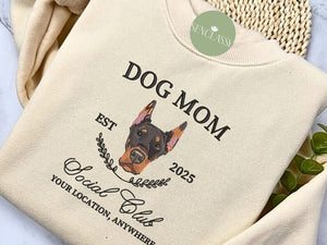 Custom Dog mom Social Club Embroidered Sweatshirt, Personalized Dog Sweater, Gift For Dog mom, Custom Dog Face Portrait, Gift for Dog Lover