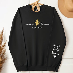 Mama Bear Est 2024 Sweatshirt, Mama Bear with Kids Name on Sleeve, Personalized Mom Sweatshirt, Gift for Mother's Day, Custom Gift for Mom