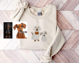 Embroidered Halloween Dog Sweatshirt, Personalized Ghost Dog Family Sweater, Vintage Custom Spooky Season Crewneck Sweater, Halloween Gifts