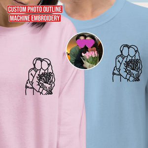 Custom Photo Outline Embroidered Sweatshirt Personalized Crewneck Anniversary Birthday Valentines Holiday Gift Customized Dog Lover Sweater