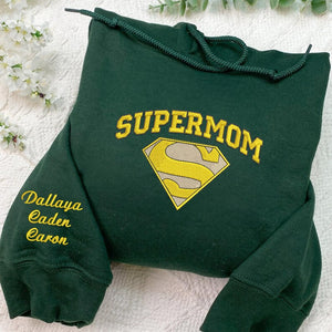 Embroidered Super Mom Shirt | Personalized Mama Hoodie Gift | Custom Grandma Sweatshirt With Names | Mother Day Gift For Mom