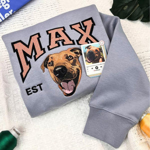 Custom Dog Portrait Embroidered Sweatshirt, Custom Pet Hoodie, Personalized Pet Face and Pet name Sweatshirt, Custom Christmas gift