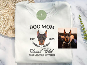 Custom Dog mom Social Club Embroidered Sweatshirt, Personalized Dog Sweater, Gift For Dog mom, Custom Dog Face Portrait, Gift for Dog Lover