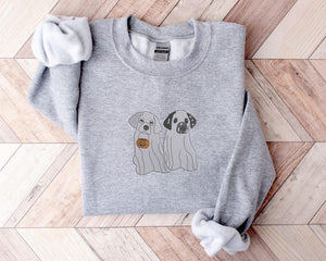 Embroidered Halloween Dog Sweatshirt, Personalized Ghost Dog Family Sweater, Vintage Custom Spooky Season Crewneck Sweater, Halloween Gifts