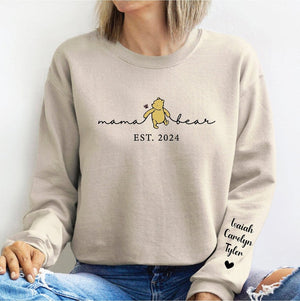 Mama Bear Est 2024 Sweatshirt, Mama Bear with Kids Name on Sleeve, Personalized Mom Sweatshirt, Gift for Mother's Day, Custom Gift for Mom