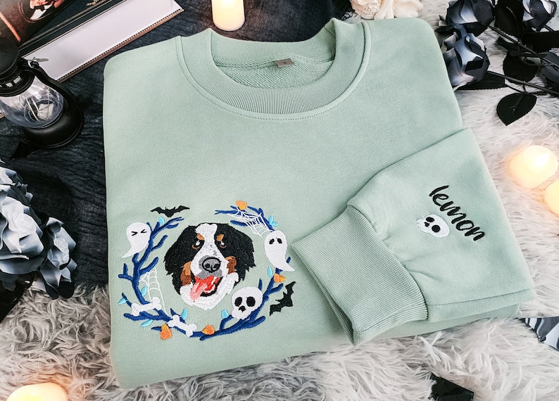 Custom Dog Face Embroidered Sweatshirt From Your Photo,Cat Sweatshirt,Dog Mom Sweatshirt,Personalized Gift For Mom