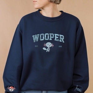 Custom Pokemon Wooper Embroidered Sweatshirt, Custom Name on Sleeve, Embroidery Anime Tshirt, Pokemon University, Anime Unisex Shirt