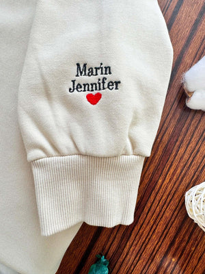 Custom Neck Embroidered Sweatshirt, Custom Embroidered on Sleeve with Heart, Embroidered Mama Sweatshirt, Gift For Her, Mom's Gift