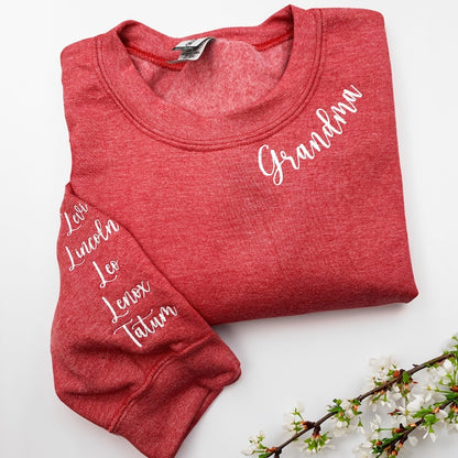 Personalized Grandma Sweatshirt with Kids Names Embroidered Collar, Great Grandma Embroidered Sweatshirt, Mothers Day Gift Ideas for Grandma
