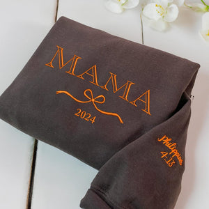 Custom Mama Sweatshirt, Embroidered Mama Bow Sweatshirt with Kids Name, Personalized Mom Sweatshirt, Momma Sweater, Christmas Gift For Mom