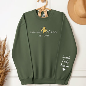 Mama Bear Est 2024 Sweatshirt, Mama Bear with Kids Name on Sleeve, Personalized Mom Sweatshirt, Gift for Mother's Day, Custom Gift for Mom