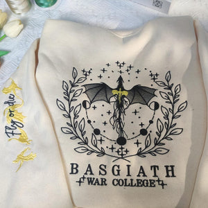 Fourth Wing Embroidered Sweatshirt, Basgiath War College Embroidered Hoodie, Dragon Rider, Violet Sorrengail, Xaden Riorson, Bookish Shirt