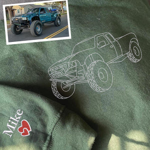 Custom Embroidered Car Outline Sweatshirt For Husband, Personalized Christmas Embroidery Sweatshirt, Car Portrait, Classic Car, Gift For Him