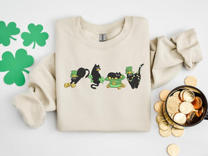 Embroidered Irish Lucky Cats Sweatshirt, Embroidery St Paddys Day Cat Lover Shirt, Lucky Irish Sweater, Cat Shamrocks T-Shirt, Irish Cat Mom