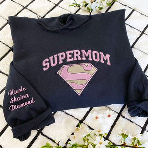 Embroidered Super Mom Shirt | Personalized Mama Hoodie Gift | Custom Grandma Sweatshirt With Names | Mother Day Gift For Mom