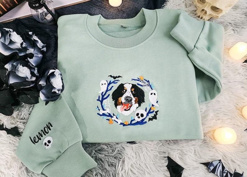 Custom Dog Face Embroidered Sweatshirt From Your Photo,Cat Sweatshirt,Dog Mom Sweatshirt,Personalized Gift For Mom