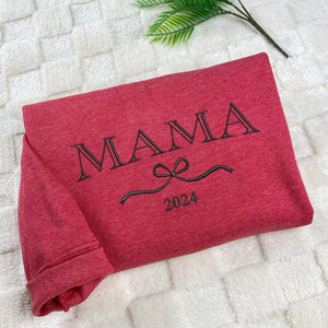 Custom Mama Sweatshirt, Embroidered Mama Bow Sweatshirt with Kids Name, Personalized Mom Sweatshirt, Momma Sweater, Christmas Gift For Mom