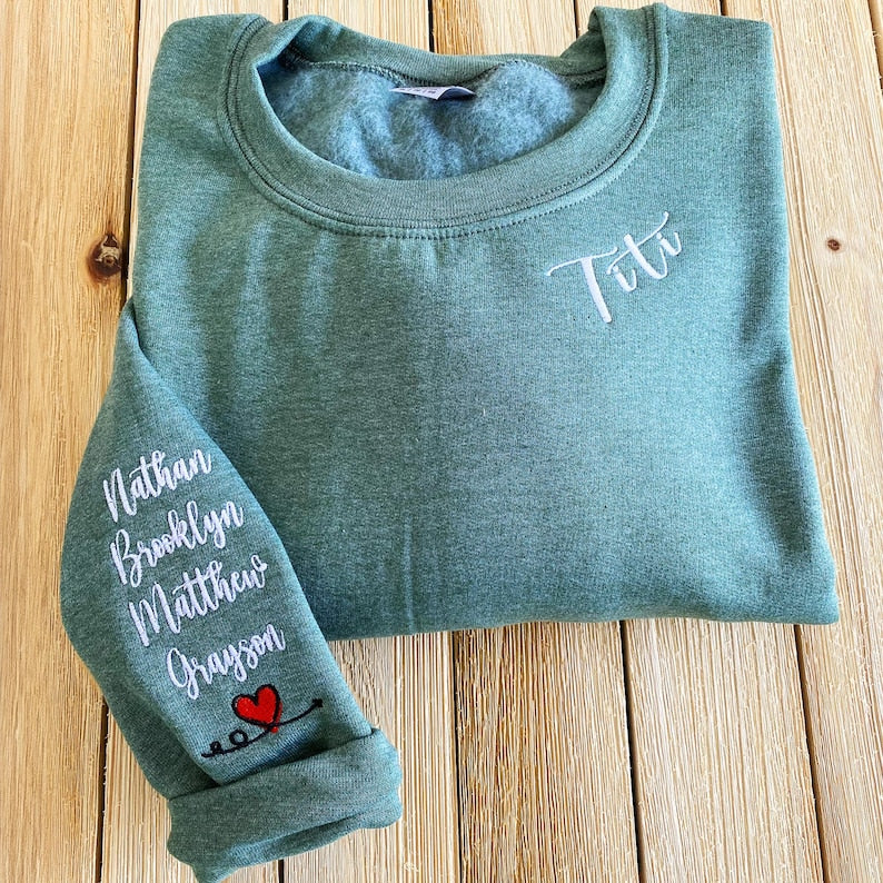 Personalized Grandma Sweatshirt with Kids Names Embroidered Collar, Great Grandma Embroidered Sweatshirt, Mothers Day Gift Ideas for Grandma