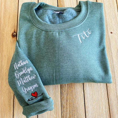 Personalized Grandma Sweatshirt with Kids Names Embroidered Collar, Great Grandma Embroidered Sweatshirt, Mothers Day Gift Ideas for Grandma