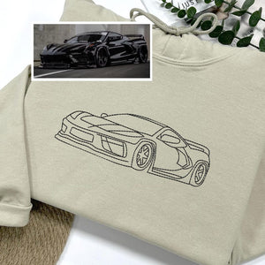 Custom Embroidered Car Outline Sweatshirt For Husband, Personalized Christmas Embroidery Sweatshirt, Car Portrait, Classic Car, Gift For Him