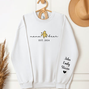 Mama Bear Est 2024 Sweatshirt, Mama Bear with Kids Name on Sleeve, Personalized Mom Sweatshirt, Gift for Mother's Day, Custom Gift for Mom