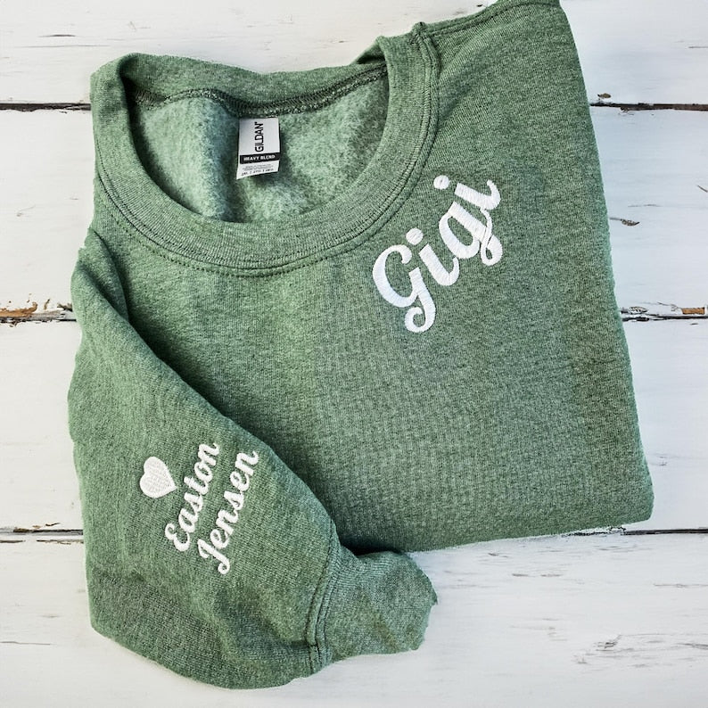 Personalized Grandma Sweatshirt with Kids Names Embroidered Collar, Great Grandma Embroidered Sweatshirt, Mothers Day Gift Ideas for Grandma