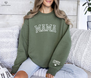 Personalized Mama Sweatshirt with Kid Names on Sleeve, Mothers Day Gift, Birthday Gift for Mom, New Mom Gift, Minimalist Cool Mom Sweater