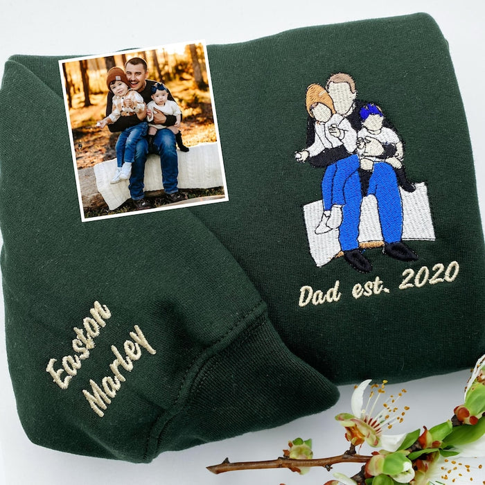 Family Reunion, Custom Embroidered Portrait Sweatshirt From Photo, Embroidery Shirt for Daddy, Christmas Embroidered Family Shirt