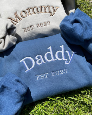 Mommy Daddy Embroidered Crewneck Sweatshirt, new mom sweatshirt, pregnancy sweater, mothers fathers gift, baby shower gift idea, new baby