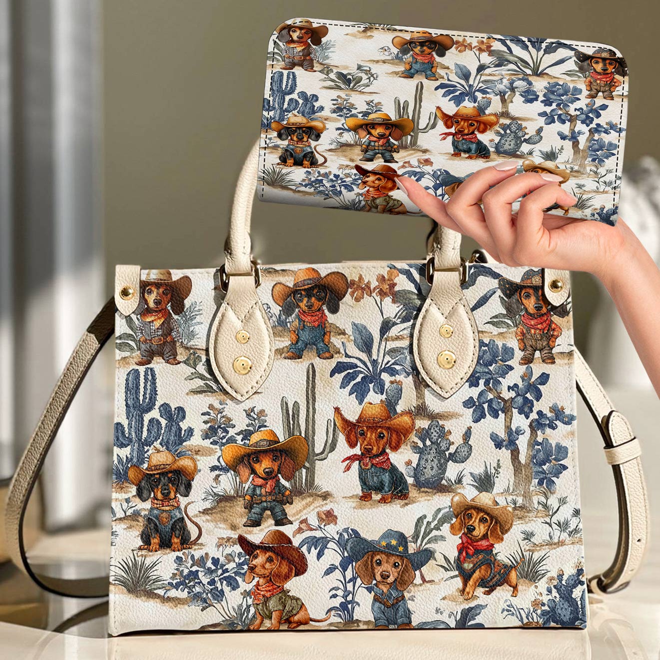 Dachshund Leather Bag Cowpoke Blues & Blooms