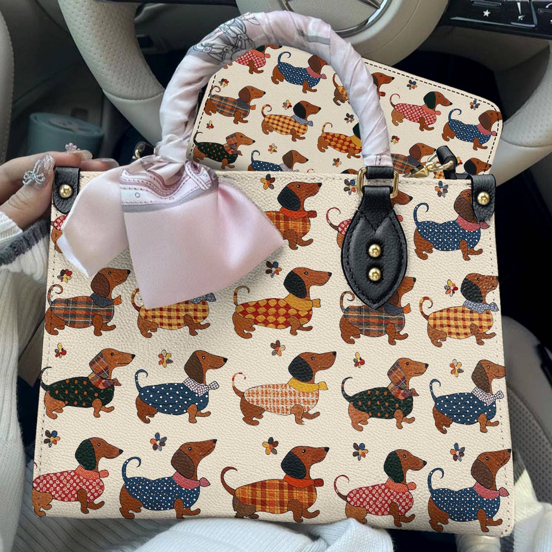 Dachshund Leather Bag Joyful