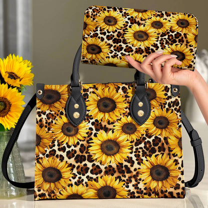 Leather Bag Leopard Sunflowers