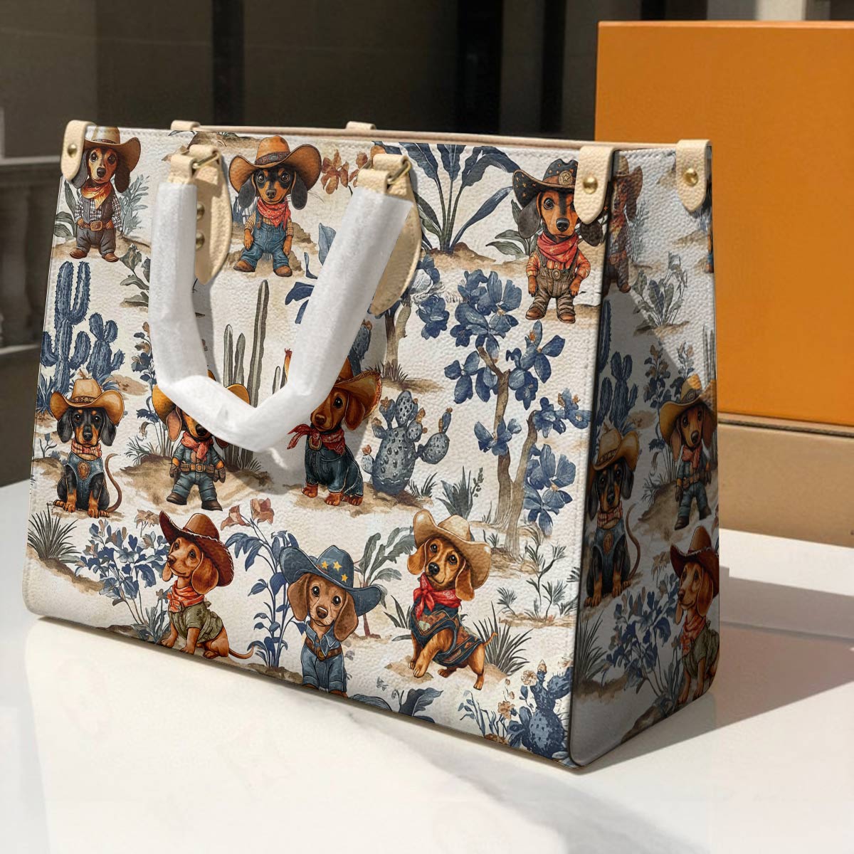 Dachshund Leather Bag Cowpoke Blues & Blooms