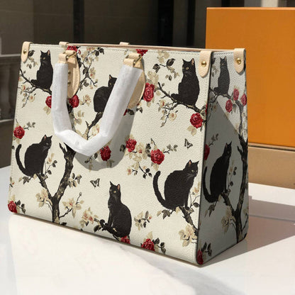 Black Cat Leather Bag Roses Love