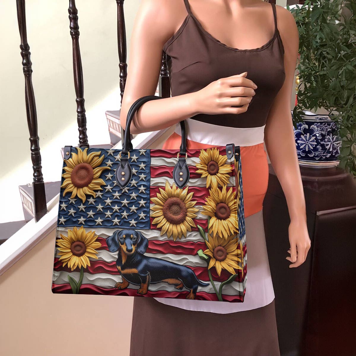Dachshund Leather Bag American Bloom