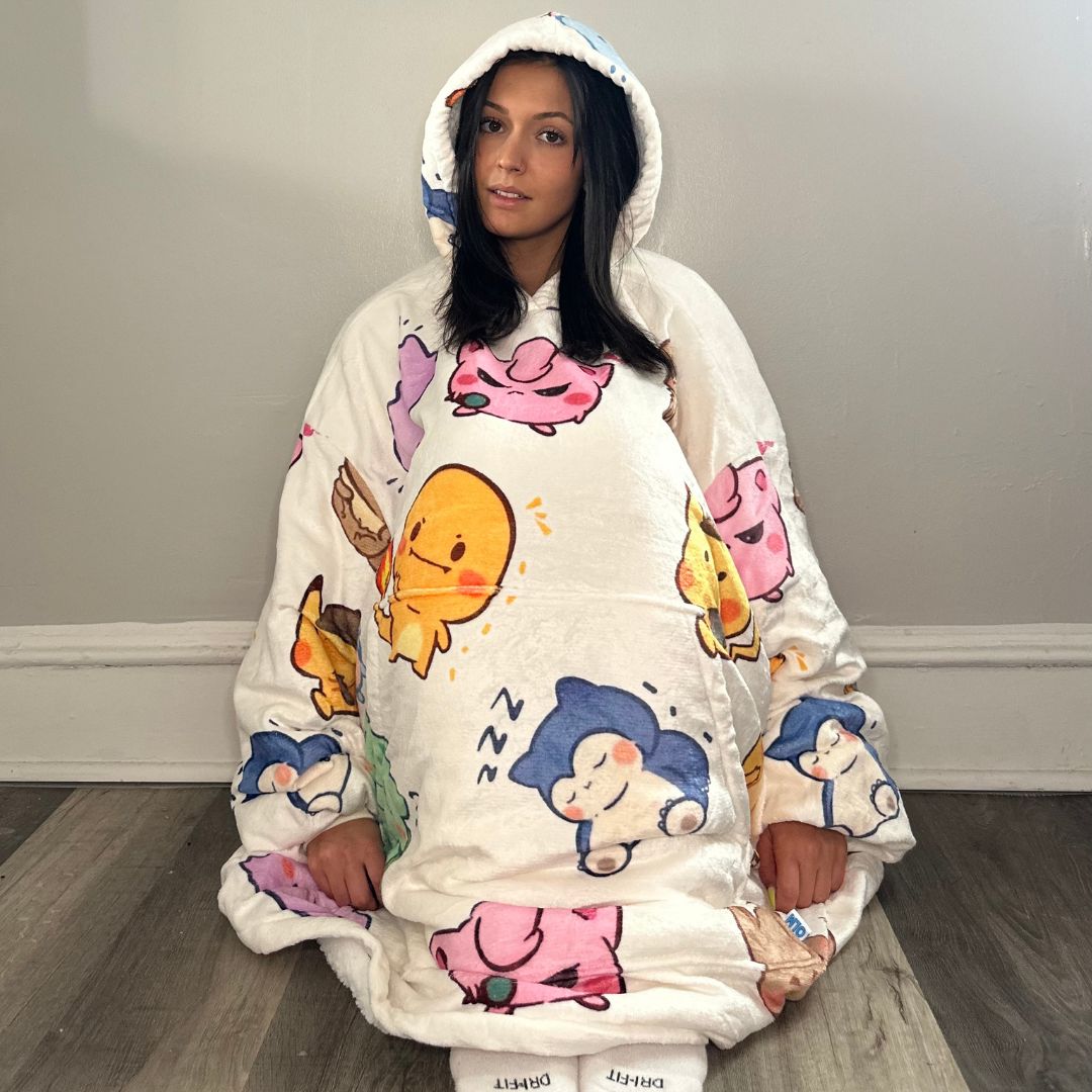 Kawaii Pokémon Oversized wearable Blanket Hoodie – Plush Sherpa Hoodie for unisex Adults &Kids