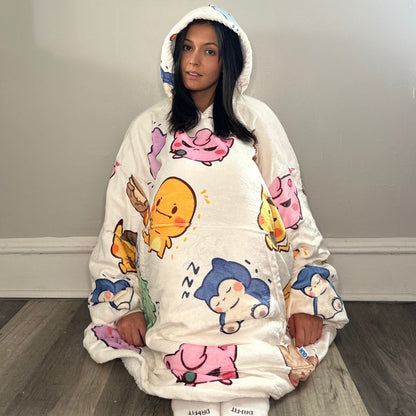 Kawaii Pokémon Oversized wearable Blanket Hoodie – Plush Sherpa Hoodie for unisex Adults &Kids