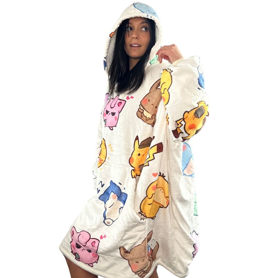 Kawaii Pokémon Oversized wearable Blanket Hoodie – Plush Sherpa Hoodie for unisex Adults &Kids