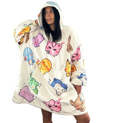 Kawaii Pokémon Oversized wearable Blanket Hoodie – Plush Sherpa Hoodie for unisex Adults &Kids