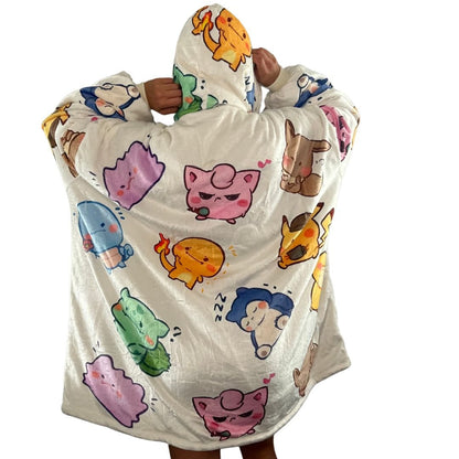 Kawaii Pokémon Oversized wearable Blanket Hoodie – Plush Sherpa Hoodie for unisex Adults &Kids