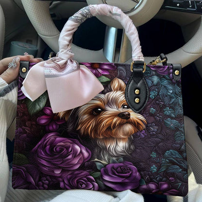 Leather Bag Velvet Yorkie Bloom