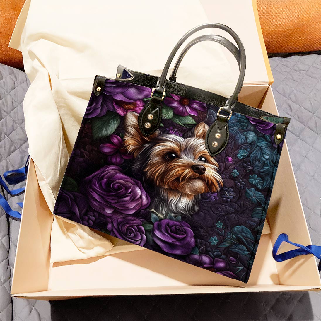 Leather Bag Velvet Yorkie Bloom
