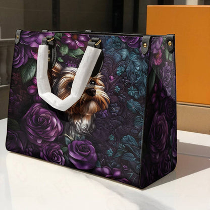 Leather Bag Velvet Yorkie Bloom