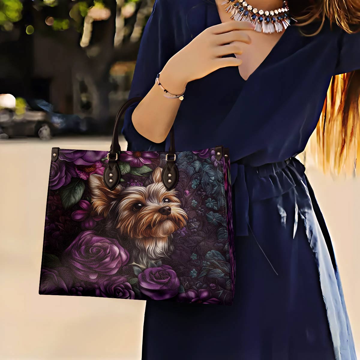 Leather Bag Velvet Yorkie Bloom