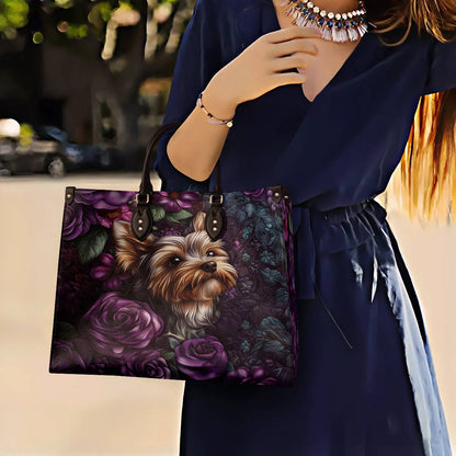 Leather Bag Velvet Yorkie Bloom