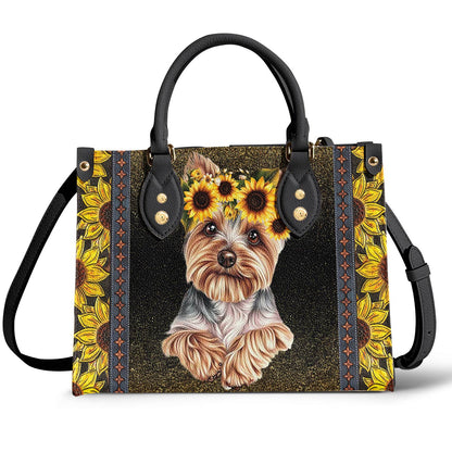 Yorkie Leather Bag You Are My Sunshine